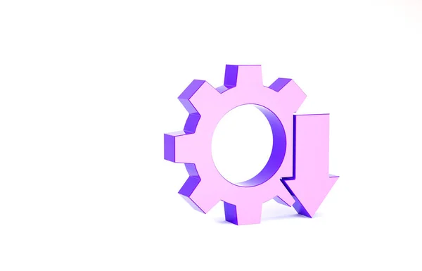 Фиолетовый значок снижения стоимости выделен на белом фоне. Концепция минимализма. 3D-рендеринг — стоковое фото