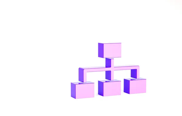 Lila Hierarchie Organogrammdiagramm Infografik Symbol isoliert auf weißem Hintergrund. Grafische Elemente der Unternehmensstruktur. Minimalismus-Konzept. 3D Illustration 3D Renderer — Stockfoto