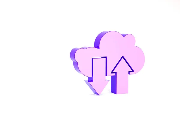 Purple Cloud descargar y subir icono aislado sobre fondo blanco. Concepto minimalista. 3D ilustración 3D render — Foto de Stock
