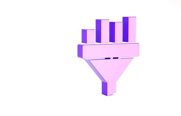 Embudo de ventas púrpura con gráfico para el icono de marketing y startup aislado sobre fondo blanco. Plantilla infográfica. Concepto minimalista. 3D ilustración 3D render —  Fotos de Stock