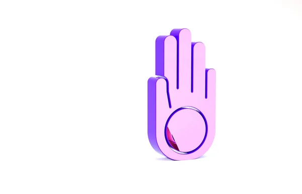 Symbole violet du jaïnisme ou icône du dharma jaïn isolé sur fond blanc. Signe religieux. Symbole d'Ahimsa. Concept de minimalisme. Illustration 3D rendu 3D — Photo