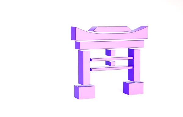 Fioletowa ikona bramy Japonii na białym tle. Znak bramy Torii. Japoński tradycyjny klasyczny symbol bramy. Koncepcja minimalizmu. Ilustracja 3D 3D renderowania — Zdjęcie stockowe
