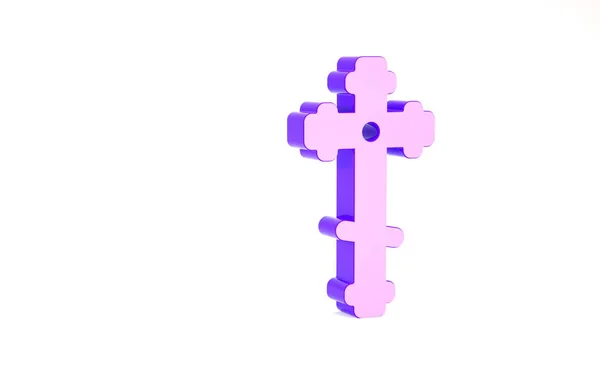 Purple Christian cross icon isolated on white background. Church cross. Minimalism concept. 3d illustration 3D render — Stock Photo, Image