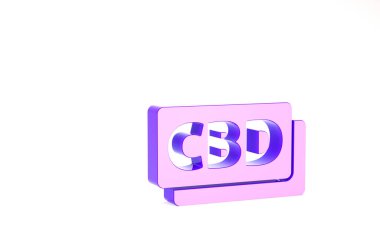 Mor kenevir molekül ikonu beyaz arkaplanda izole edildi. Cannabidiol moleküler yapıları, THC ve CBD formülü. Marihuana işareti. Minimalizm kavramı. 3d illüstrasyon 3B canlandırma