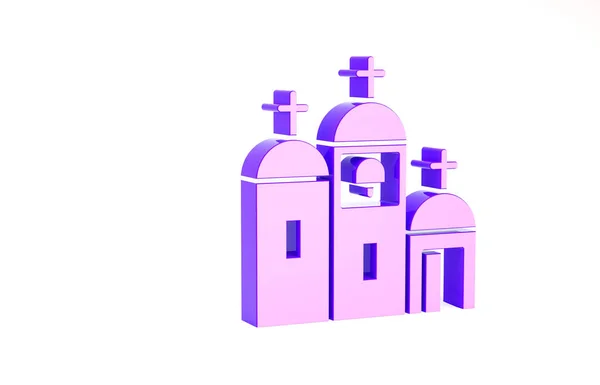 Paarse kerk gebouw pictogram geïsoleerd op witte achtergrond. Christelijke Kerk. Religie van de kerk. Minimalisme concept. 3d illustratie 3D renderen — Stockfoto