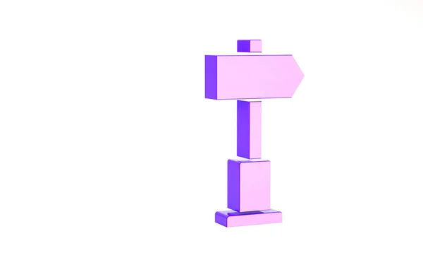 Roxo sinal de trânsito. Ícone de Signpost isolado no fundo branco. Símbolo do ponteiro. Informação de rua. Sinal de direcção. Conceito de minimalismo. 3D ilustração 3D render — Fotografia de Stock