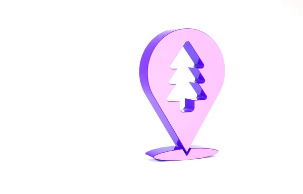 Paars Ligging van het bos op een kaart pictogram geïsoleerd op witte achtergrond. Minimalisme concept. 3d illustratie 3D renderen — Stockfoto