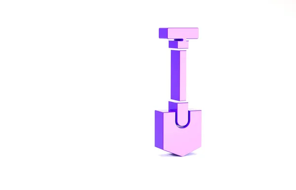 紫色のシャベルアイコンは白い背景に隔離されています。園芸用具。園芸、農業、農業のためのツール。最小限の概念。3Dイラスト3Dレンダリング — ストック写真