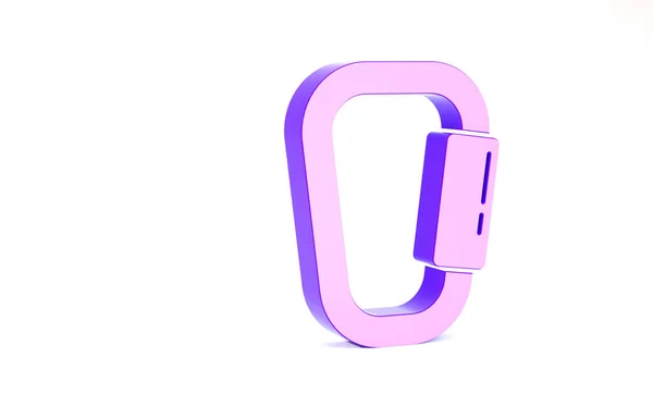 Icono de mosquetón púrpura aislado sobre fondo blanco. Deporte extremo. Equipamiento deportivo. Concepto minimalista. 3D ilustración 3D render — Foto de Stock