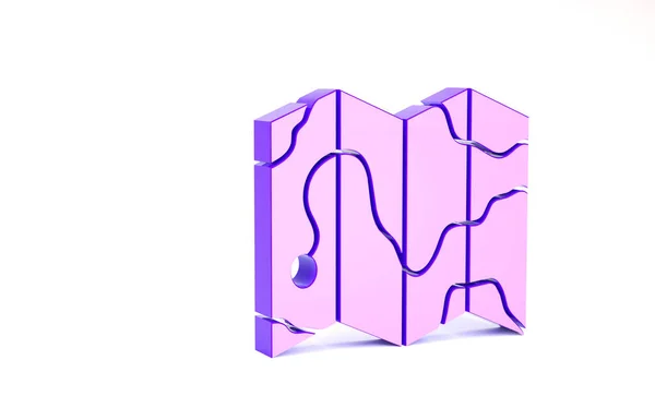 Фиолетовый Лосьон леса на значке карты, выделенном на белом фоне. Концепция минимализма. 3D-рендеринг — стоковое фото