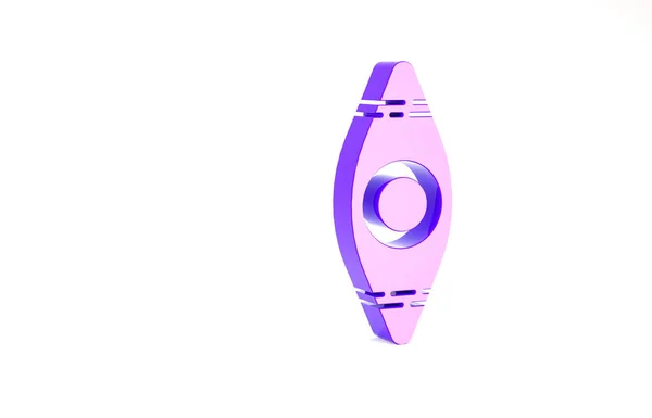Kayak púrpura y el icono de la paleta aislados sobre fondo blanco. Kayak y canoa para la pesca y el turismo. Actividades al aire libre. Concepto minimalista. 3D ilustración 3D render — Foto de Stock