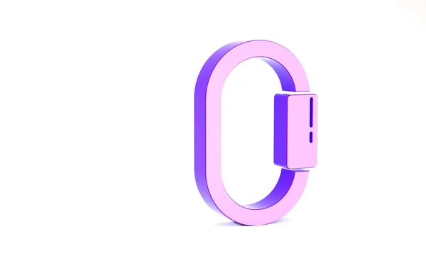 Ikona Purple Carabiner izolované na bílém pozadí. Extrémní sport. Sportovní vybavení. Minimalismus. 3D ilustrace 3D vykreslení — Stock fotografie