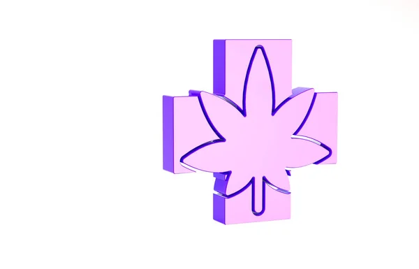 Purple Medical marijuana eller cannabis blad ikon isolerad på vit bakgrund. Hampa symbol. Minimalistiskt koncept. 3D-återgivning för 3D — Stockfoto