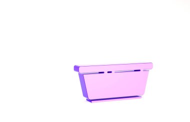 Mor Plastik leğen simgesi beyaz arkaplanda izole edilmiş. Sulu kase. Çamaşır yıkama, temizlik malzemeleri. Minimalizm kavramı. 3d illüstrasyon 3B canlandırma