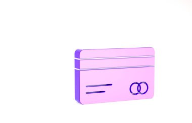 Mor kredi kartı simgesi beyaz arkaplanda izole edildi. Çevrimiçi ödeme. Nakit çekilmesi. Finansal operasyonlar. Alışveriş tabelası. Minimalizm kavramı. 3d illüstrasyon 3B canlandırma
