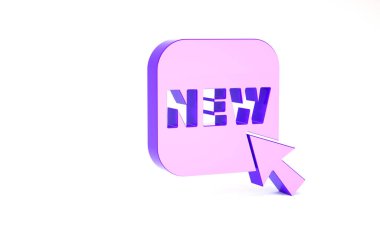 Beyaz arkaplanda yeni bir simge izole edilmiş mor düğme. Rozet fiyatına. Reklam etiketi indirimi. Minimalizm kavramı. 3d illüstrasyon 3B canlandırma