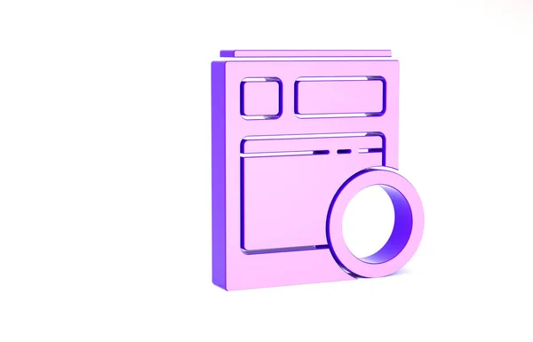 Фіолетова кухонна піктограма посудомийної машини ізольована на білому тлі. Концепція мінімалізму. 3D ілюстрація 3D рендеринга — стокове фото