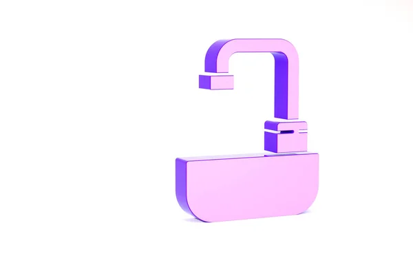 Lavabo púrpura con icono de grifo de agua aislado sobre fondo blanco. Concepto minimalista. 3D ilustración 3D render —  Fotos de Stock