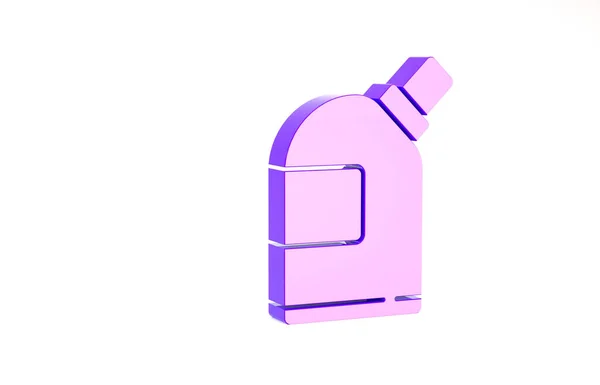 Lila műanyag palackok mosószer, fehérítő, mosogatószer folyadék vagy más tisztítószer ikon izolált fehér alapon. Minimalizmus koncepció. 3d illusztráció 3D render — Stock Fotó