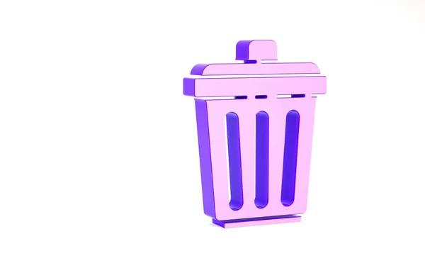 Purple icône poubelle isolé sur fond blanc. Panneau poubelle. Icône de panier de recyclage. Icône poubelle de bureau. Concept de minimalisme. Illustration 3D rendu 3D — Photo