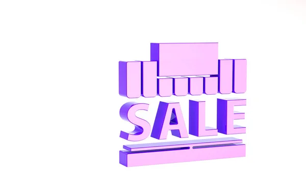 Иконка фиолетового торгового здания или рыночного магазина на белом фоне. Концепция продажи супермаркета. Концепция минимализма. 3D-рендеринг — стоковое фото