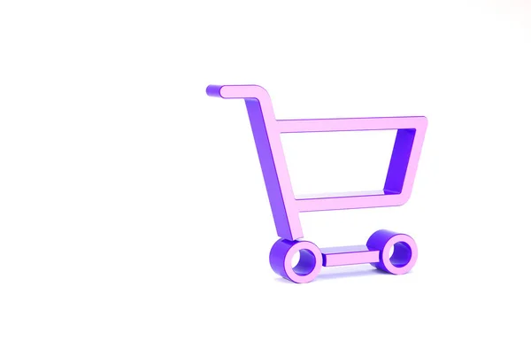 Ícone de carrinho de compras roxo isolado no fundo branco. Conceito de compra online. Sinal de serviço de entrega. Símbolo da cesta de supermercado. Conceito de minimalismo. 3D ilustração 3D render — Fotografia de Stock