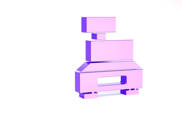 Purple Ταμειακή μηχανή με ένα εικονίδιο ελέγχου που απομονώνονται σε λευκό φόντο. Σημάδι ταμία. Σύμβολο Cashbox. Μινιμαλιστική έννοια. 3d απεικόνιση 3D καθιστούν — Φωτογραφία Αρχείου