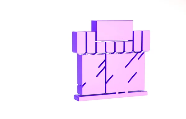 Purple Shopping edificio o icona del negozio isolato su sfondo bianco. Costruzione negozio. Concetto minimalista. Illustrazione 3d rendering 3D — Foto Stock