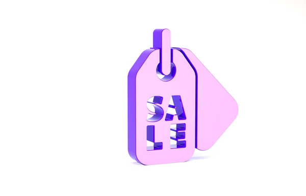 Violet Étiquette de prix avec une inscription Icône de vente isolée sur fond blanc. Insigne pour le prix. Promo tag discount. Concept de minimalisme. Illustration 3D rendu 3D — Photo