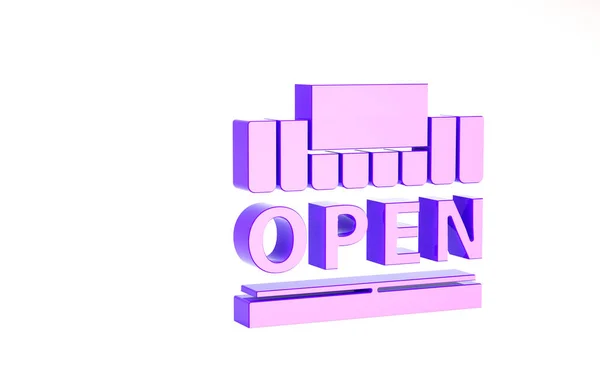 Purple Shopping building or market store and text open icon isolated on white background. Shop construction. Minimalism concept. 3d illustration 3D render — Stock Photo, Image