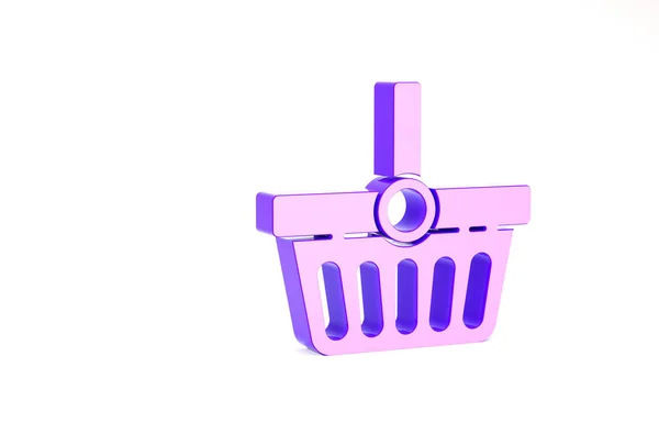 Icône panier violet isolé sur fond blanc. Concept d'achat en ligne. Panneau de service de livraison. Symbole de panier. Concept de minimalisme. Illustration 3D rendu 3D — Photo