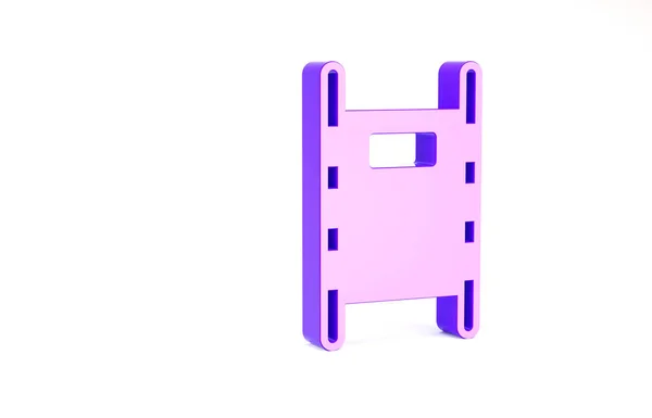 白の背景に分離された紫のストレッチャーアイコン。患者病院の医療担当者。最小限の概念。3Dイラスト3Dレンダリング — ストック写真