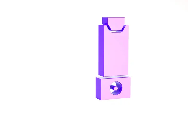 Icona inalatore viola isolata su sfondo bianco. Respiri per sollievo dalla tosse, inalazione, paziente allergico. Concetto minimalista. Illustrazione 3d rendering 3D — Foto Stock