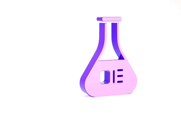 Фіолетова випробувальна трубка і піктограма хімічної лабораторії колби ізольовані на білому тлі. Лабораторний знак скляного посуду. Концепція мінімалізму. 3D ілюстрація 3D рендеринга — стокове фото