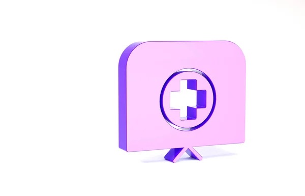 Lila Schwesternmütze mit Kreuzsymbol auf weißem Hintergrund. Mützenschild für medizinische Krankenschwestern. Minimalismus-Konzept. 3D Illustration 3D Renderer — Stockfoto