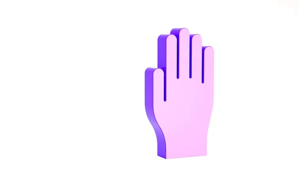 紫色医用橡胶手套图标隔离在白色背景.橡胶防护手套。最低纲领的概念。3D渲染3D插图 — 图库照片