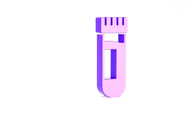 Tubo de ensayo púrpura o frasco con icono de sangre aislado sobre fondo blanco. Signo de laboratorio, químico, cristalería científica. Concepto minimalista. 3D ilustración 3D render — Foto de Stock
