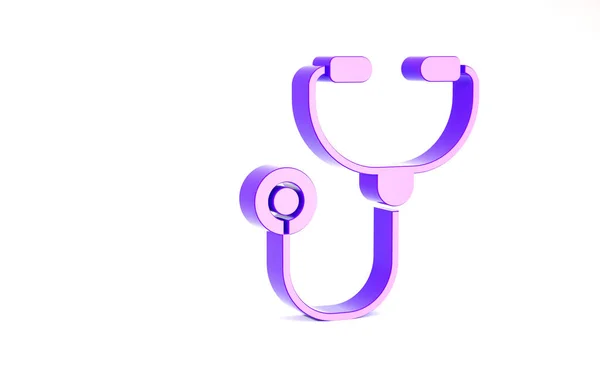 Fialový stetoskop lékařské nástroje ikona izolované na bílém pozadí. Minimalismus. 3D ilustrace 3D vykreslení — Stock fotografie