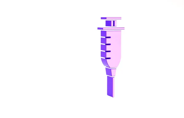Фиолетовый значок шприца выделен на белом фоне. Шприц для вакцины, вакцинации, инъекции, прививки от гриппа. Медицинское оборудование. Концепция минимализма. 3D-рендеринг — стоковое фото
