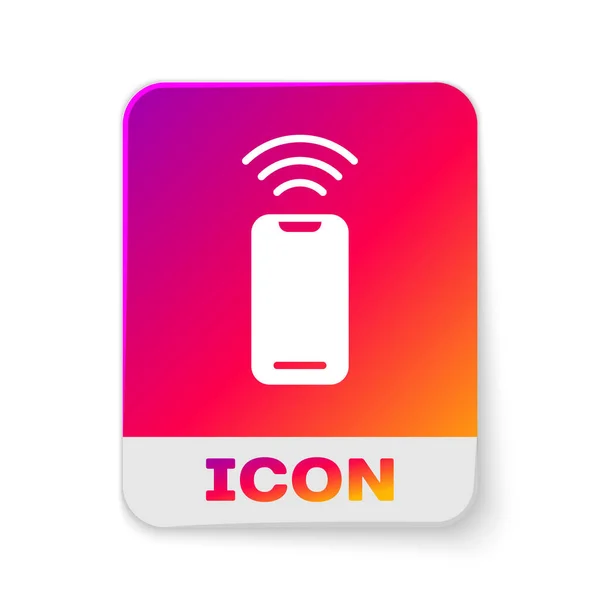 Icono Smartphone Inalámbrico Blanco Aislado Sobre Fondo Blanco Botón Color — Archivo Imágenes Vectoriales