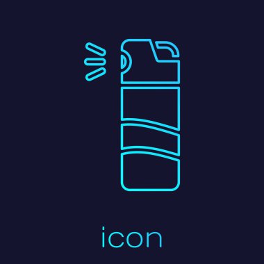 Turkuaz çizgi biber gazı ikonu mavi arka planda izole edilmiş. OC gazı. Capsicum nefsi müdafaa spreyi. Vektör.