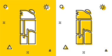 Sarı ve beyaz arkaplanda siyah ışık simgesi izole edildi. Rastgele dinamik şekiller. Vektör.