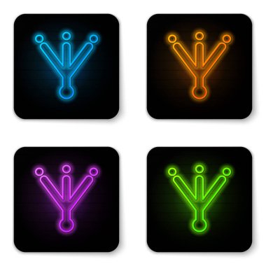 Parlayan neon kuş ayak izi simgesi beyaz arkaplanda izole edildi. Hayvan ayağı. Siyah kare düğme. Vektör.