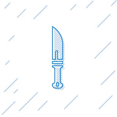 Mavi çizgi Hunter bıçak ikonu beyaz arka planda izole edildi. Ordu bıçağı. Vektör.