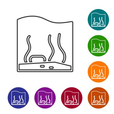 Beyaz arka planda siyah çizgi akvaryum simgesi izole edildi. Ev ve evcil hayvanlar için akvaryum. Simgeleri renk daire düğmelerine ayarla. Vektör.