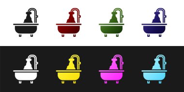 Küvet simgesini siyah beyaz arkaplanda izole et. Vektör.