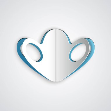 Kağıt kesiği Tıbbi Koruyucu Maske simgesi gri arka planda izole edildi. Kağıt sanatı tarzı. Vektör..