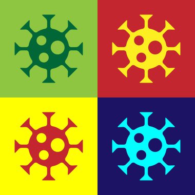 Pop Art Virüs simgesi renk arkaplanında izole edildi. Corona virüsü 2019-nCoV. Bakteri ve mikroplar, hücre kanseri, mikrop, mantar. Vektör..