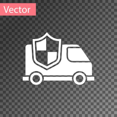 Şeffaf arkaplanda izole edilmiş beyaz araba. Sigorta konsepti. Güvenlik, güvenlik, koruma, konsept koruma. Vektör..