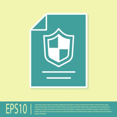 Yeşil Sözleşme, sarı arka planda izole edilmiş bir kalkan ikonu. Sigorta konsepti. Güvenlik, güvenlik, koruma, konsept koruma. Vektör..